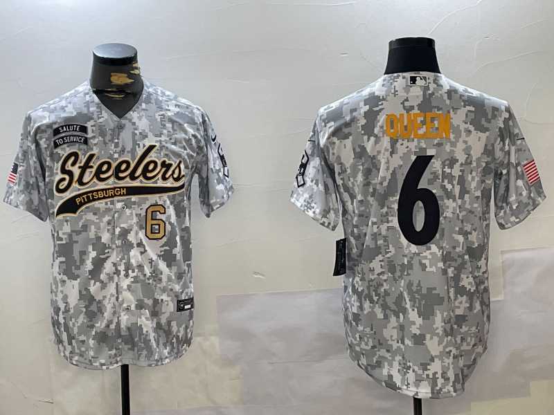 Mens Pittsburgh Steelers #6 Patrick Queen Arctic Camo 2024 Salute to Service Stitched Baseball Jerseys